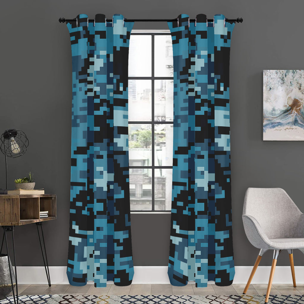 Blue And Black Digital Camo Print Curtain
