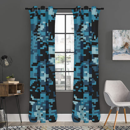 Blue And Black Digital Camo Print Curtain