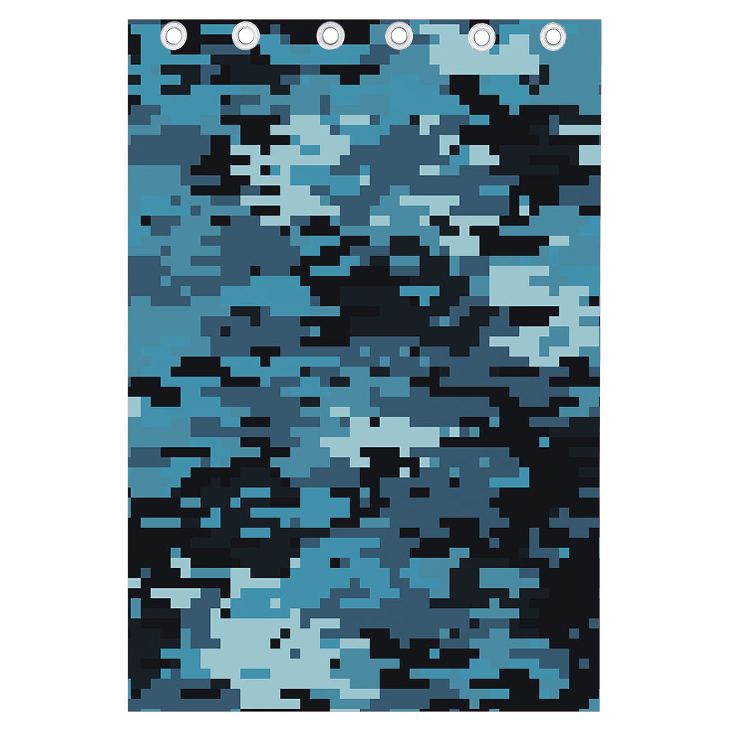 Blue And Black Digital Camo Print Curtain