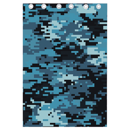 Blue And Black Digital Camo Print Curtain