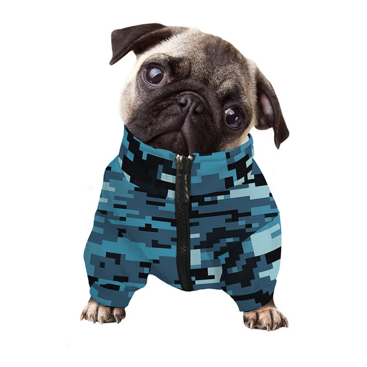 Blue And Black Digital Camo Print Dog Zip Up Jacket