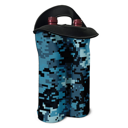 Blue And Black Digital Camo Print Double Neoprene Wine Tote