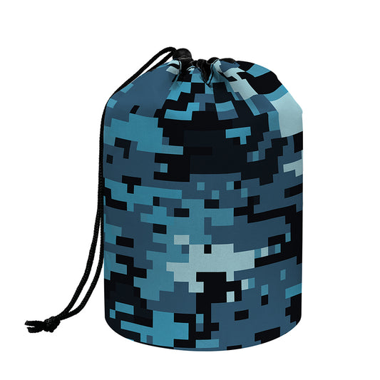 Blue And Black Digital Camo Print Drawstring Makeup Bag