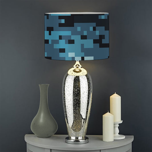 Blue And Black Digital Camo Print Drum Lamp Shade
