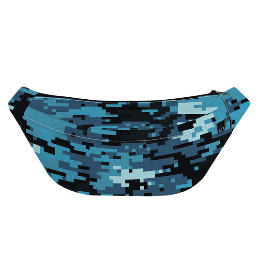 Blue And Black Digital Camo Print Fanny Pack