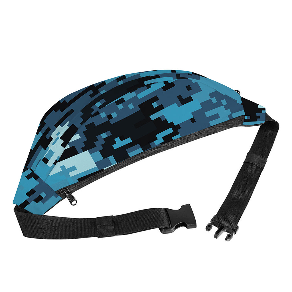 Blue And Black Digital Camo Print Fanny Pack