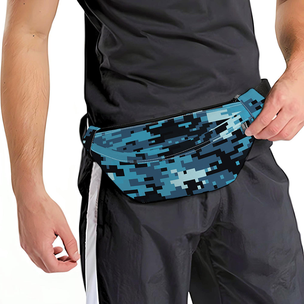 Blue And Black Digital Camo Print Fanny Pack