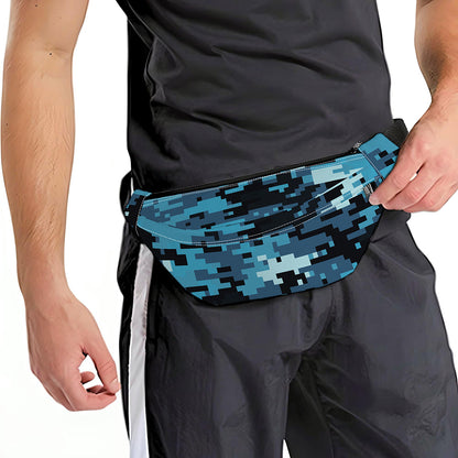 Blue And Black Digital Camo Print Fanny Pack