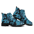 Blue And Black Digital Camo Print Flat Ankle Boots