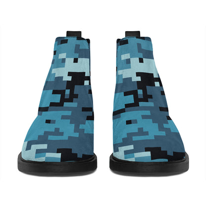 Blue And Black Digital Camo Print Flat Ankle Boots