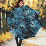 Blue And Black Digital Camo Print Foldable Umbrella