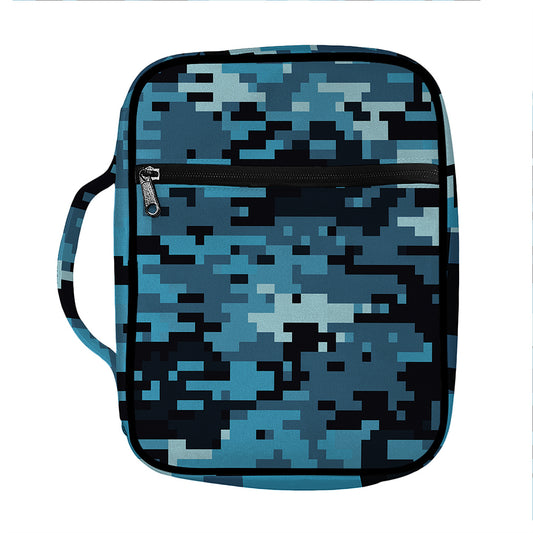 Blue And Black Digital Camo Print Front Pocket Bible Bag