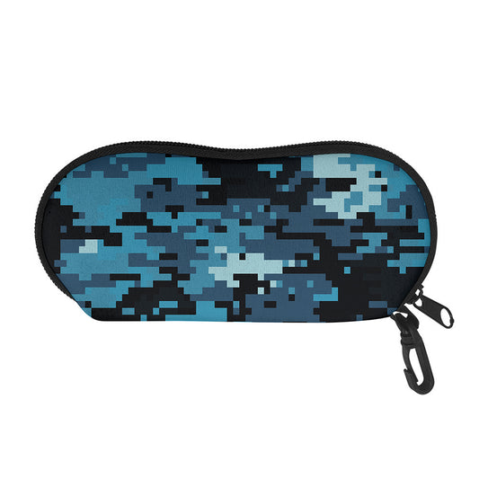 Blue And Black Digital Camo Print Glasses Case