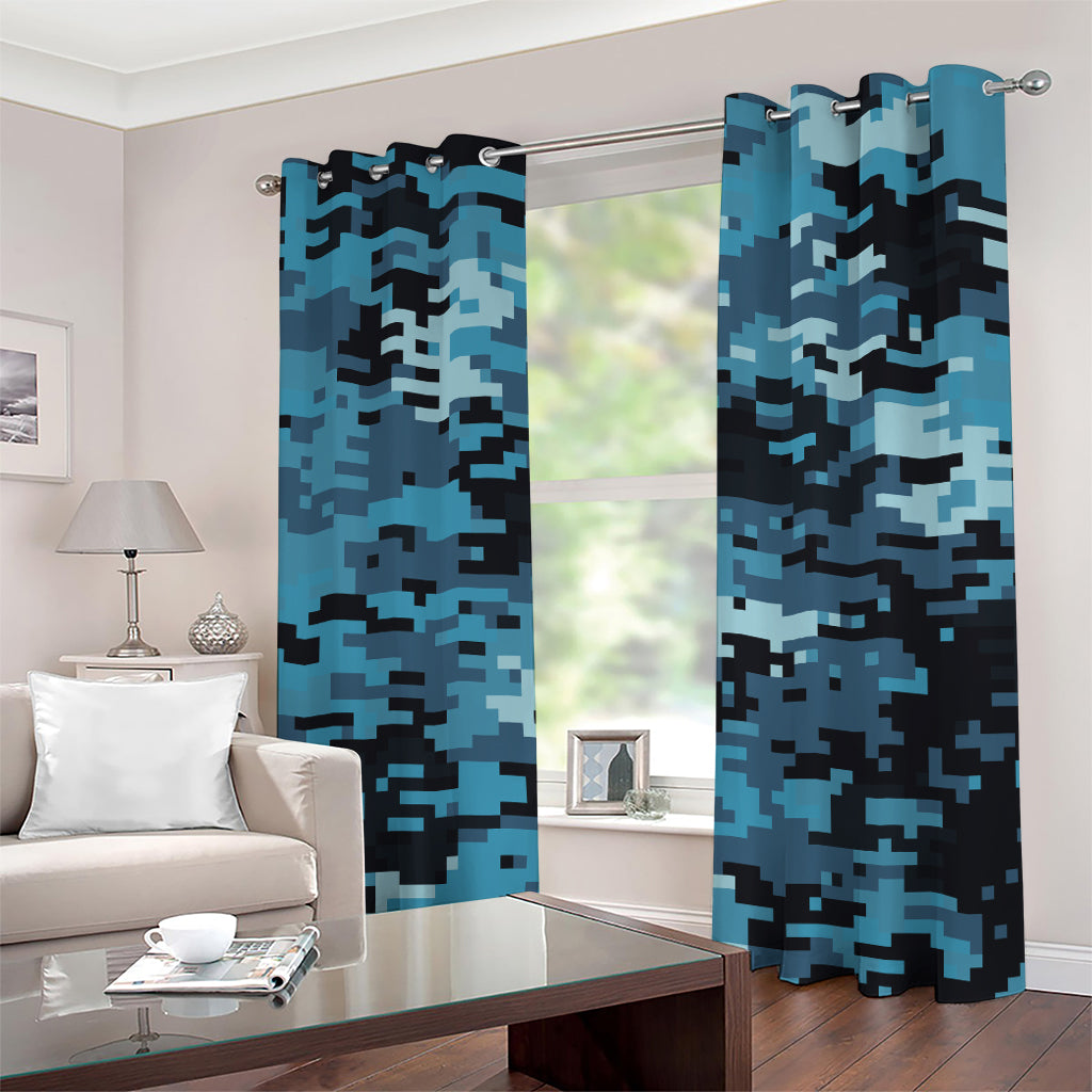 Blue And Black Digital Camo Print Grommet Curtains