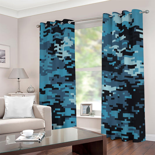 Blue And Black Digital Camo Print Grommet Curtains