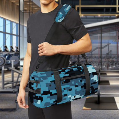 Blue And Black Digital Camo Print Gym Bag