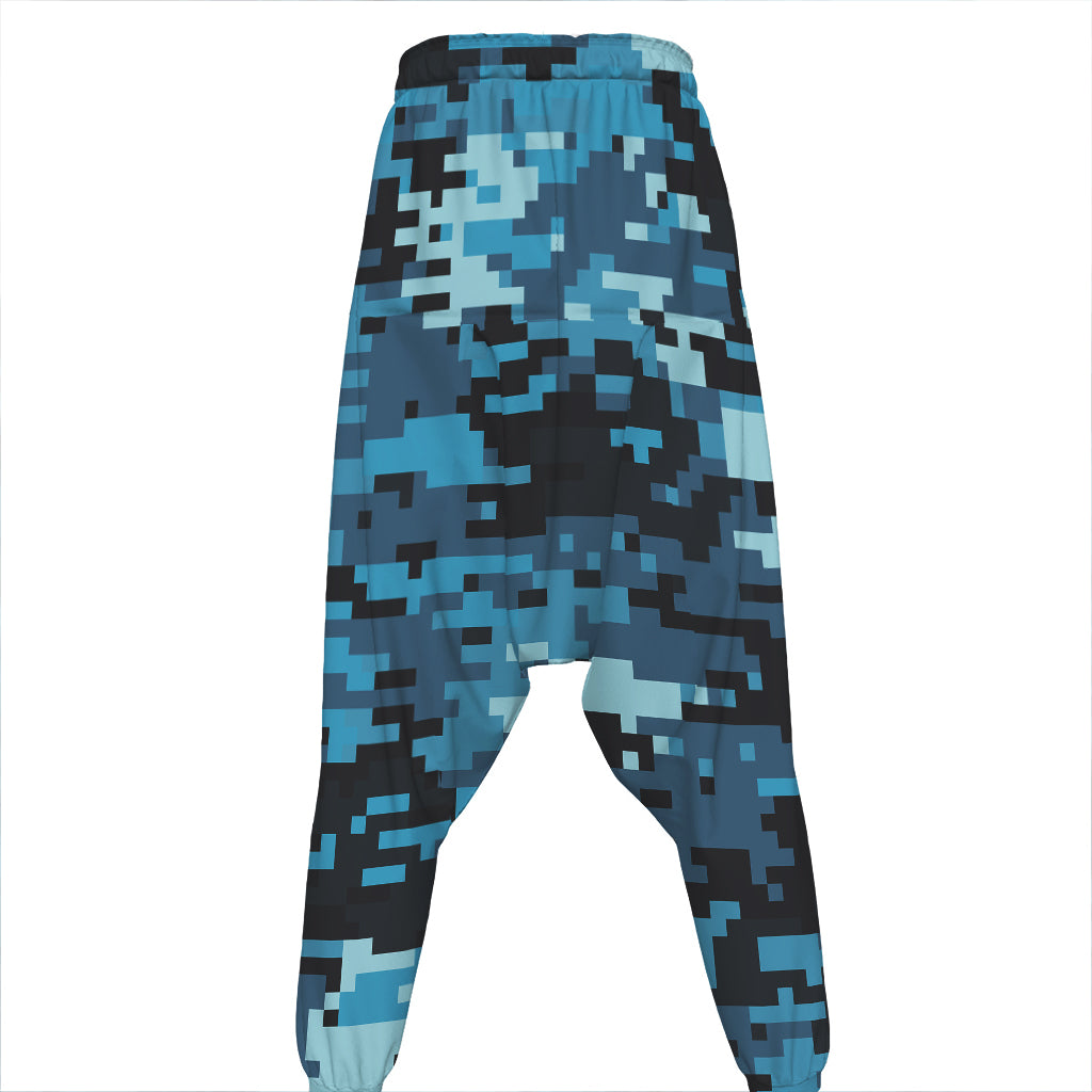 Blue And Black Digital Camo Print Hammer Pants