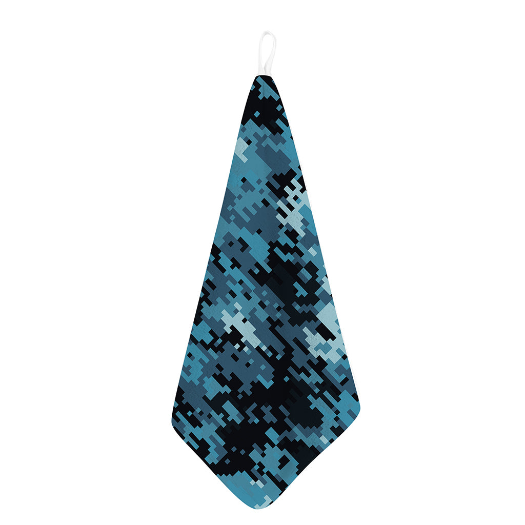 Blue And Black Digital Camo Print Hand Towel