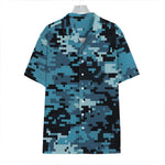 Blue And Black Digital Camo Print Hawaiian Shirt