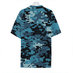 Blue And Black Digital Camo Print Hawaiian Shirt