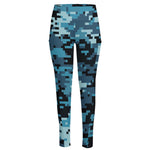 Blue And Black Digital Camo Print High-Waisted Pocket Leggings