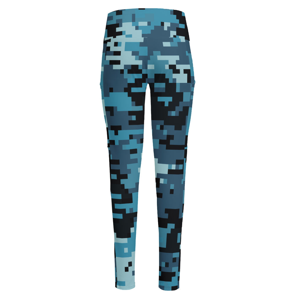 Blue And Black Digital Camo Print High-Waisted Pocket Leggings