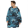 Blue And Black Digital Camo Print Hoodie Blanket