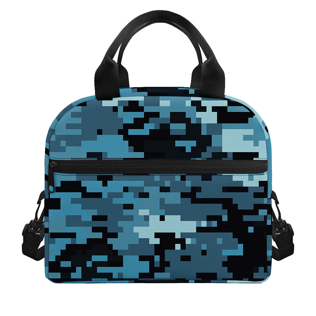 Blue And Black Digital Camo Print Insulated Lunch Bag