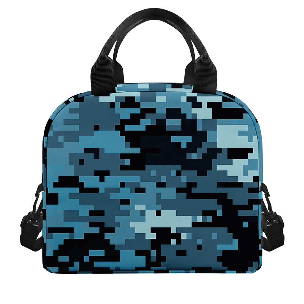 Blue And Black Digital Camo Print Insulated Lunch Bag