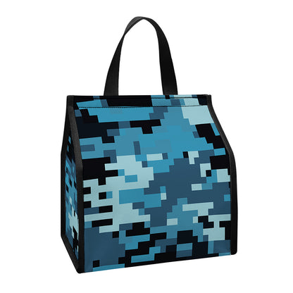 Blue And Black Digital Camo Print Insulated Lunch Tote