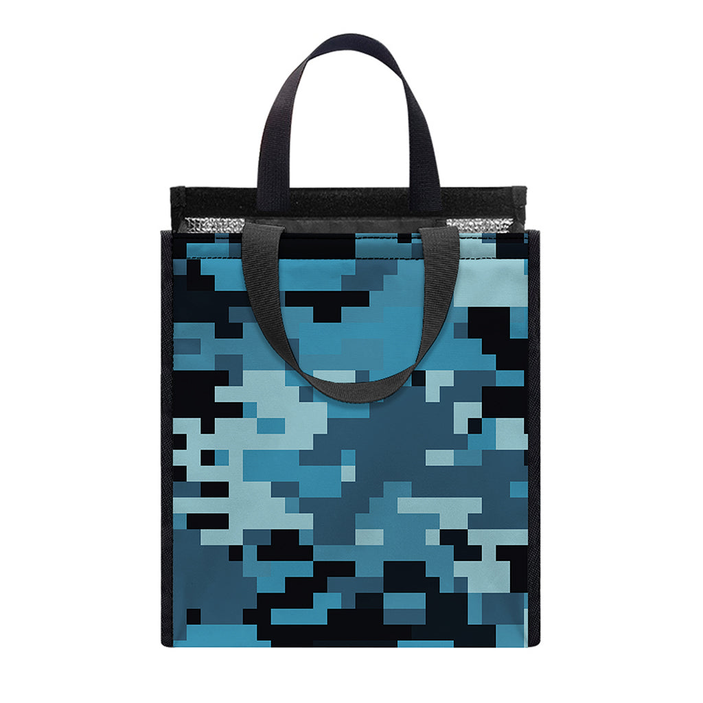 Blue And Black Digital Camo Print Insulated Lunch Tote