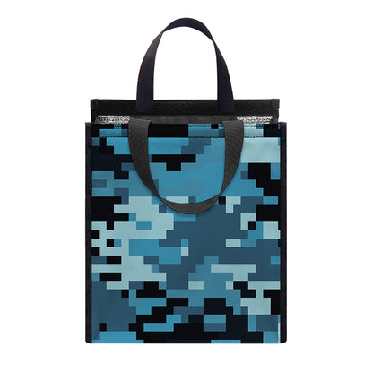 Blue And Black Digital Camo Print Insulated Lunch Tote