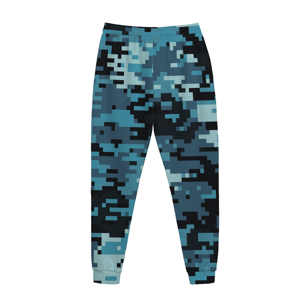 Blue And Black Digital Camo Print Jogger Pants