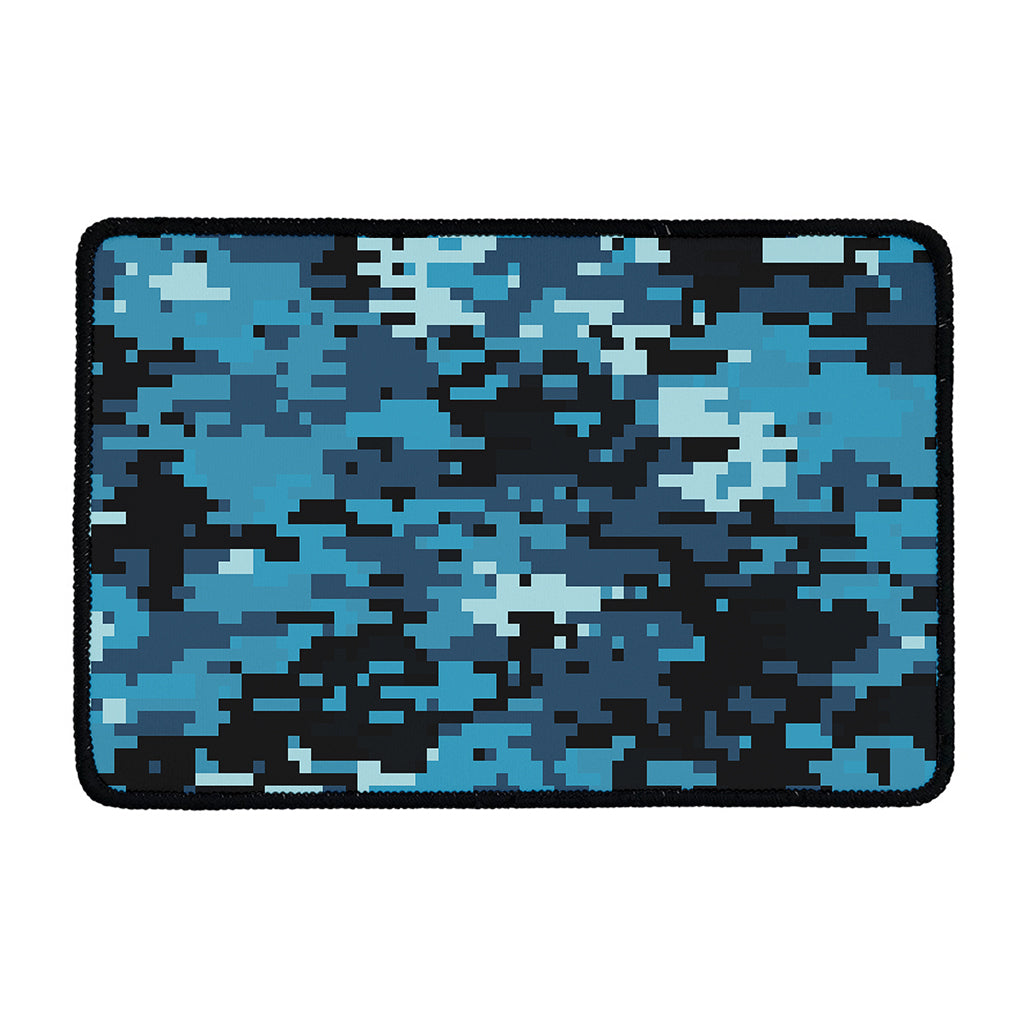 Blue And Black Digital Camo Print Kitchen Mat