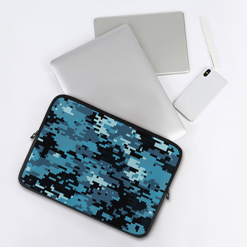 Blue And Black Digital Camo Print Laptop Sleeve