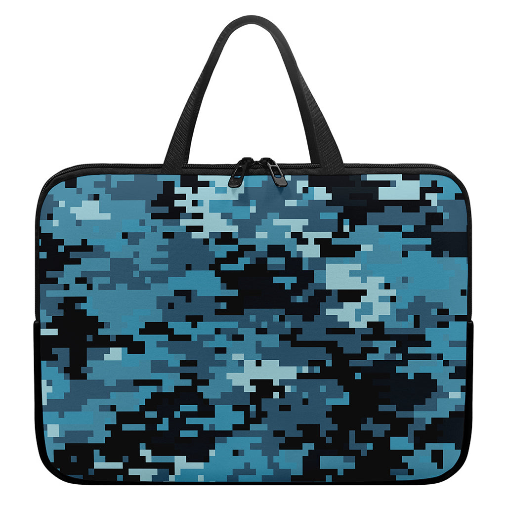 Blue And Black Digital Camo Print Laptop Sleeve With Handle