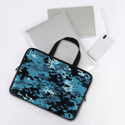 Blue And Black Digital Camo Print Laptop Sleeve With Handle