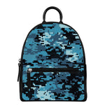 Blue And Black Digital Camo Print Leather Backpack