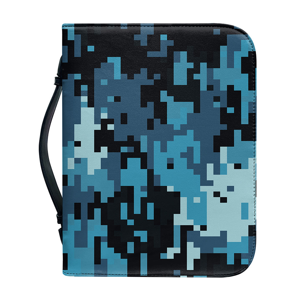 Blue And Black Digital Camo Print Leather Bible Cover