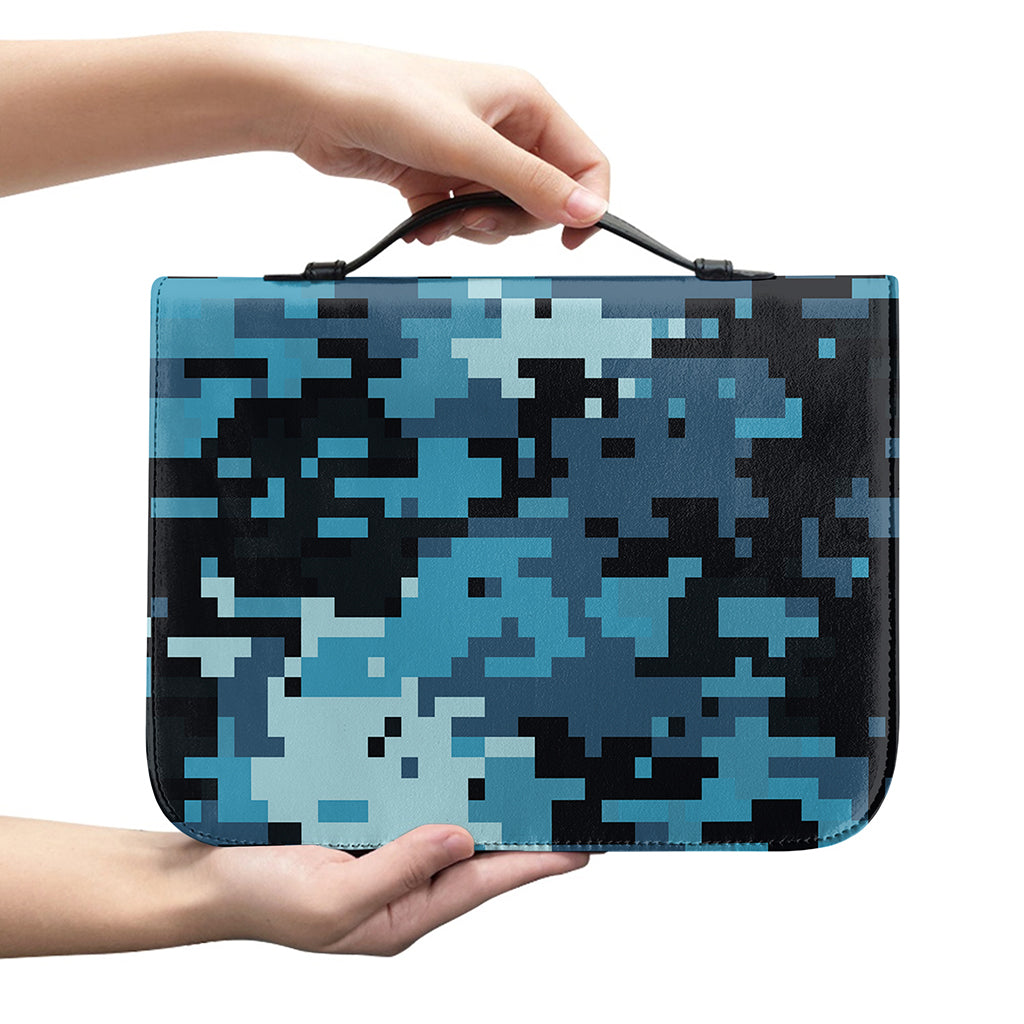 Blue And Black Digital Camo Print Leather Bible Cover