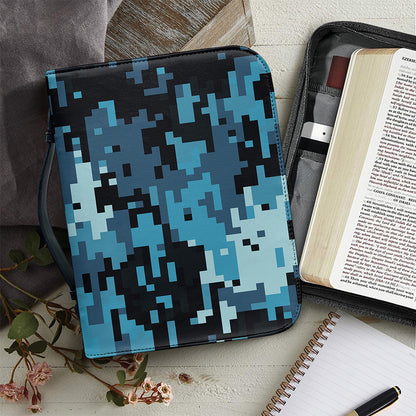 Blue And Black Digital Camo Print Leather Bible Cover