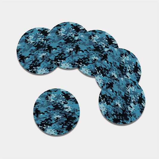 Blue And Black Digital Camo Print Leather Coaster Set
