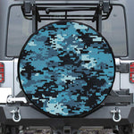 Blue And Black Digital Camo Print Leather Spare Tire Cover