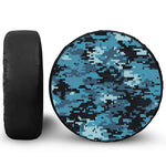 Blue And Black Digital Camo Print Leather Spare Tire Cover