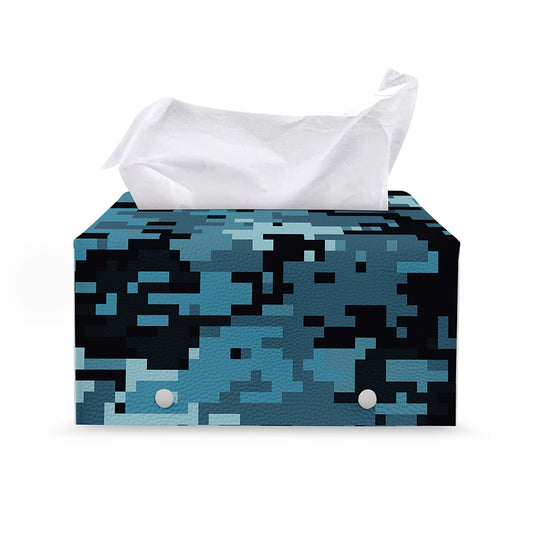 Blue And Black Digital Camo Print Leather Tissue Box Cover