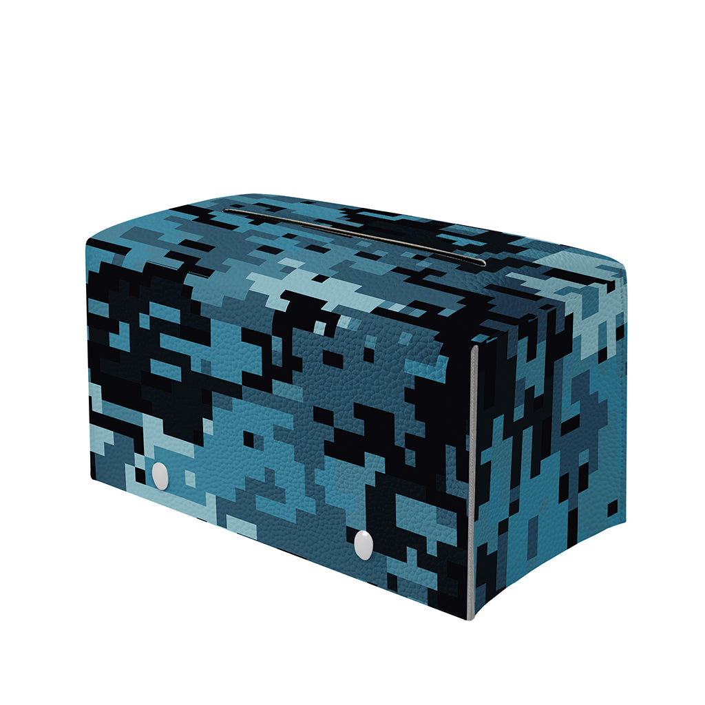Blue And Black Digital Camo Print Leather Tissue Box Cover