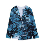 Blue And Black Digital Camo Print Long Sleeve Short Coat