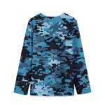 Blue And Black Digital Camo Print Long Sleeve Short Coat