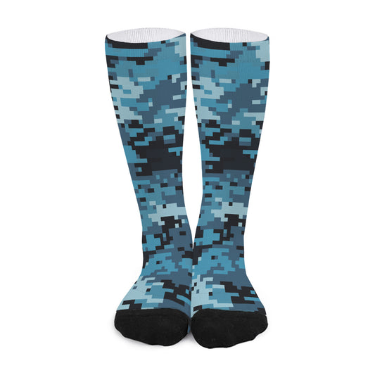 Blue And Black Digital Camo Print Long Socks