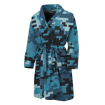 Blue And Black Digital Camo Print Men's Bathrobe